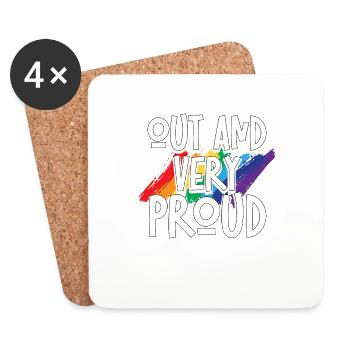 Out And Very Proud Gay Pride Ally LGBT Awareness - Coasters (set of 4) - white - Front