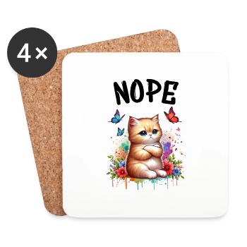 Cat Funny Saying Nope for Cat Lovers - Coasters (set of 4) - white - Front