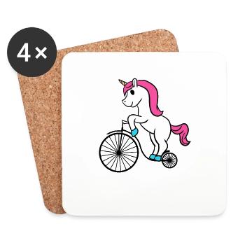 Licorne Équitation Rétro Vélo Drôle Licorne Magique - Dessous de verre (lot de 4) - blanc - Devant