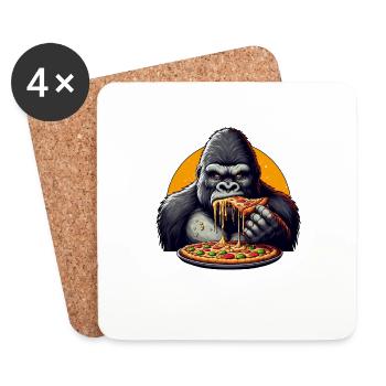 Gorilla Pizza Lover Cartoon - Coasters (set of 4) - white - Front