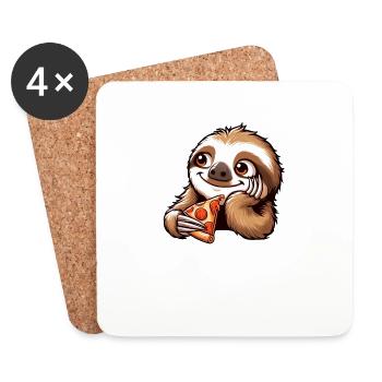 Sloth Pizza Pizza Lover Restauration rapide - Dessous de verre (lot de 4) - blanc - Devant