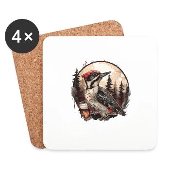 Schluckspecht - Un pic dans la forêt boit de la bière - Dessous de verre (lot de 4) - blanc - Devant