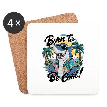 Drôle de requin avec des lunettes de soleil vacances d’été - Dessous de verre (lot de 4) - blanc - Devant
