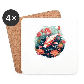 Vintage 80s Retro Japanese Asian Koi Carp - Coasters (set of 4) - white - Front