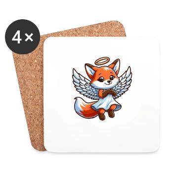 Ailes de bande dessinée Cute Fox Angel - Dessous de verre (lot de 4) - blanc - Devant