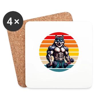 Musculaire Loup Bodybuilder Gym Entraînement Rétro Coucher De Soleil - Dessous de verre (lot de 4) - blanc - Devant