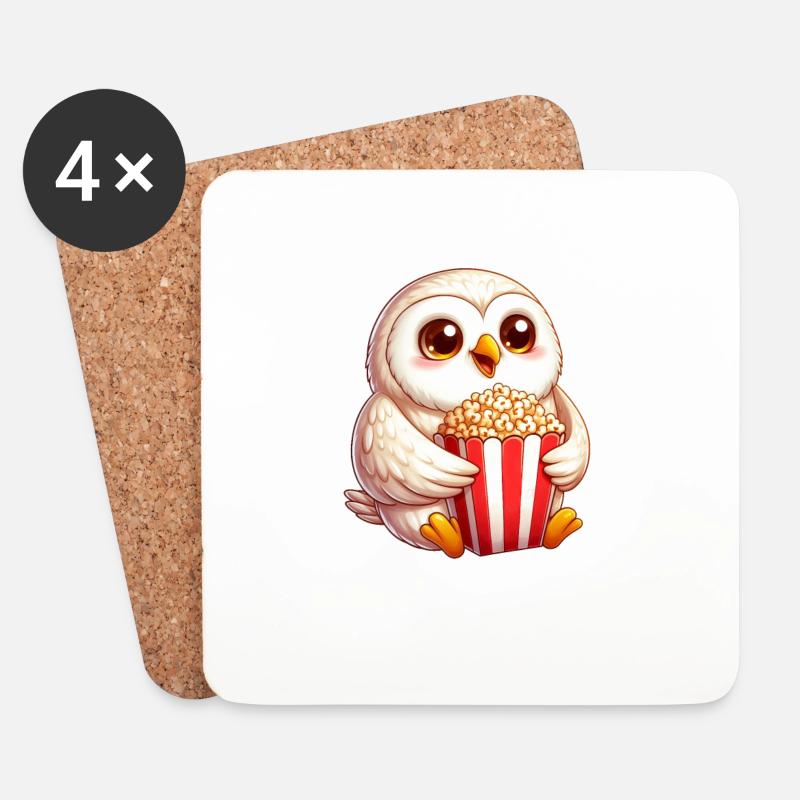 Weise Schneeeule Popcorn Kinoabend - Untersetzer (4er-Set) - Weiß