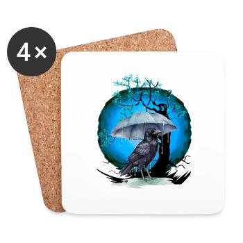 Tree Cherry Blossom Raven Raven Crow Umbrella - Coasters (set of 4) - white - Front