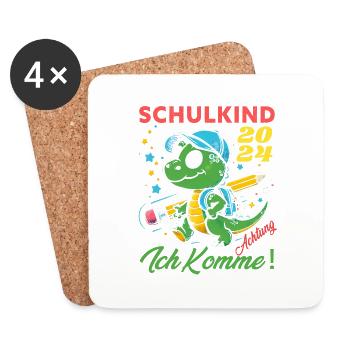Einschulung Junge Geschenk Dino Achtung Ich Komme - Untersetzer (4er-Set) - Weiß - Vorne