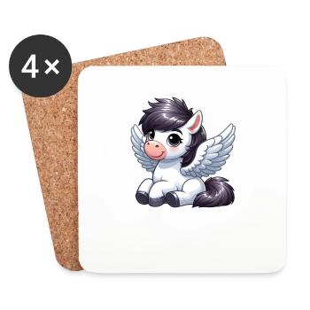 Cheval mignon en tant qu’ange dessin animé - Dessous de verre (lot de 4) - blanc - Devant