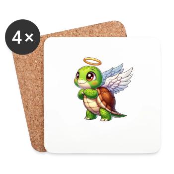 Tortue comme ange avec halo - Dessous de verre (lot de 4) - blanc - Devant