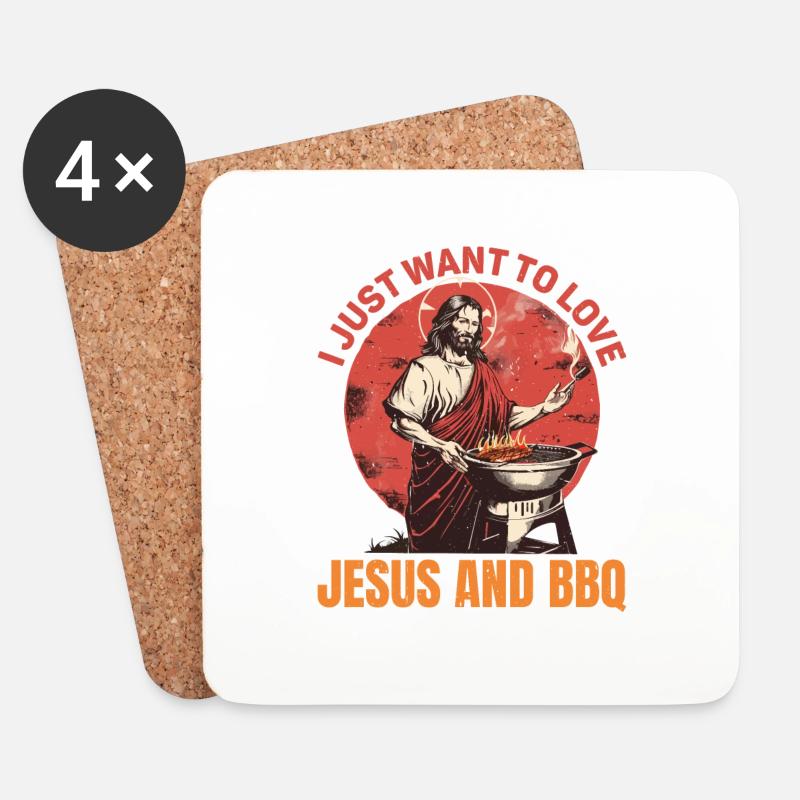 Je veux juste aimer Jésus et le barbecue 5 - Dessous de verre (lot de 4) - blanc