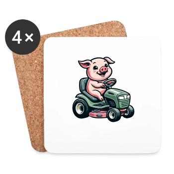Schwein Rasenmäher Gartenliebhaber Motiv - Untersetzer (4er-Set) - Weiß - Vorne