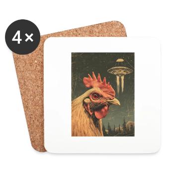 Hühner Chicken UFO Alien Raumschiff Weirdcore - Untersetzer (4er-Set) - Weiß - Vorne
