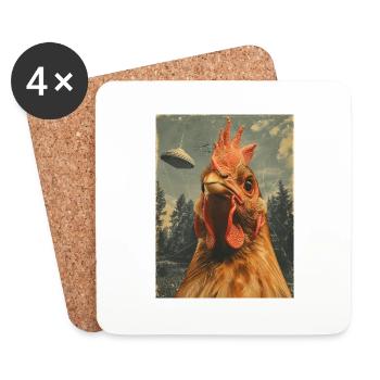 UFO Alien Hühner Chicken Huhn Raumschiff Weirdcore - Untersetzer (4er-Set) - Weiß - Vorne