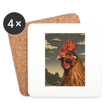UFO Alien Hühner Chicken Huhn Raumschiff Weirdcore - Untersetzer (4er-Set) - Weiß - Vorne