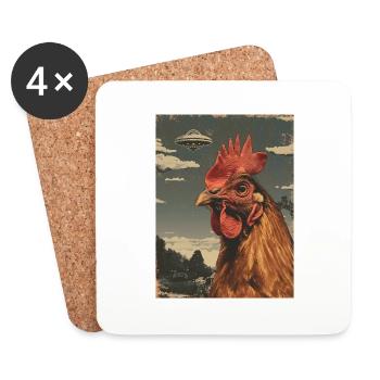 Weirdcore UFO Alien Chicken Huhn Raumschiff Sci-Fi - Untersetzer (4er-Set) - Weiß - Vorne