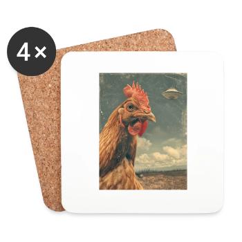 Hühner Chicken UFO Alien Raumschiff Weirdcore - Untersetzer (4er-Set) - Weiß - Vorne