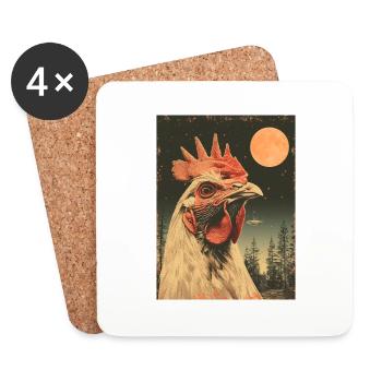Hühner Chicken Huhn UFO Alien Raumschiff Weirdcore - Untersetzer (4er-Set) - Weiß - Vorne