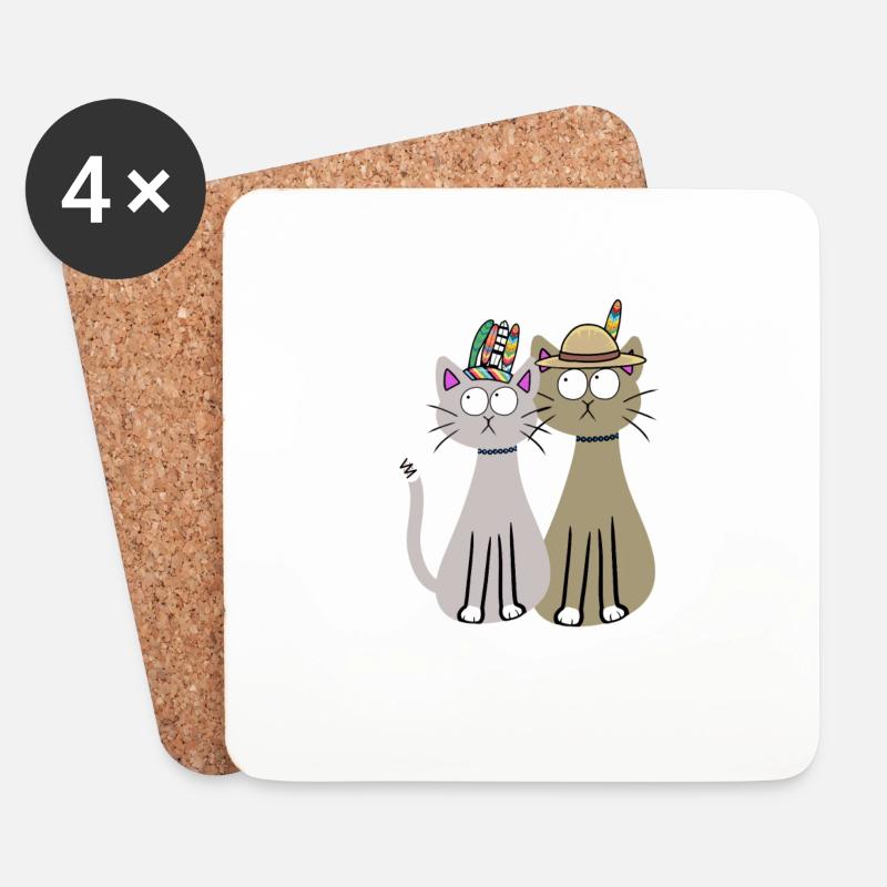 Freak Hippie Katze Katzen lustige Katzen Kinder - Untersetzer (4er-Set) - Weiß