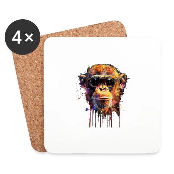 Cool Sunglasses Monkey Covered In Rainbow Paint - Coasters (set of 4) - white - Front