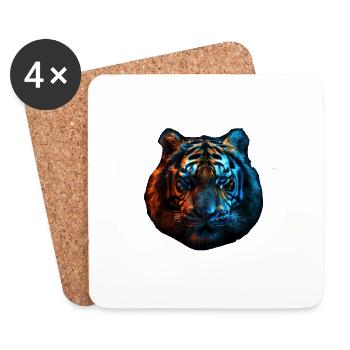 Tigre rouge et bleu Art animalier féroce et vif 2 - Dessous de verre (lot de 4) - blanc - Devant