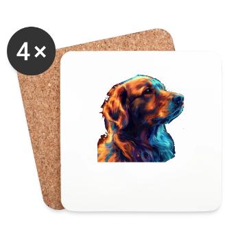Red and Blue Golden Retriever Fierce - Coasters (set of 4) - white - Front