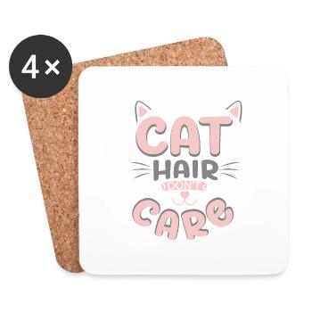 Poils de chat Ne s’en soucient pas - Chat - Cadeau - Dessous de verre (lot de 4) - blanc - Devant