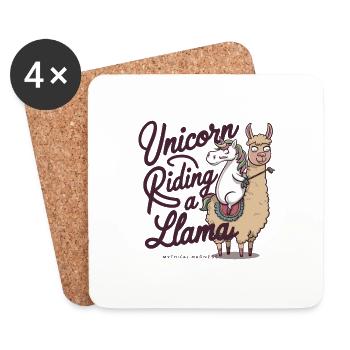 EINHORN REITET AUF EINEM LAMA - Untersetzer (4er-Set) - Weiß - Vorne
