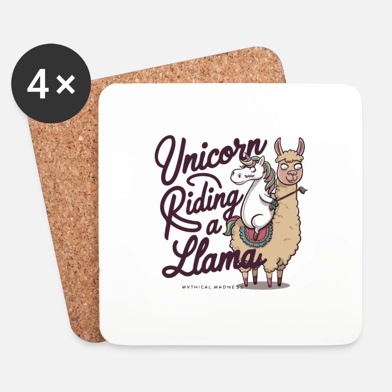 EINHORN REITET AUF EINEM LAMA - Untersetzer (4er-Set) - Weiß