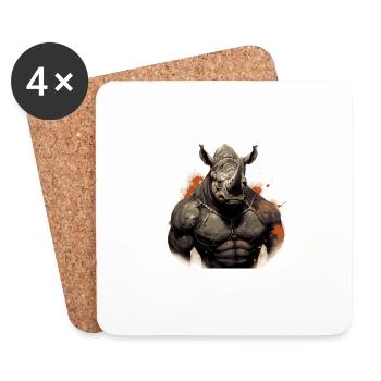 Rhino Muscles Bodybuilding Beast - Dessous de verre (lot de 4) - blanc - Devant