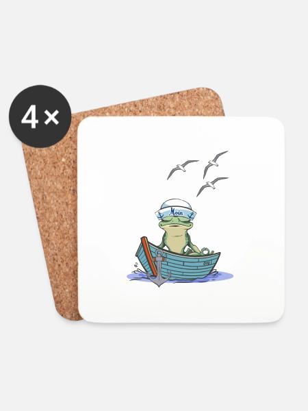 Frosch Matrose Seemann Boot Kröte Frösche - Untersetzer (4er-Set) - Weiß
