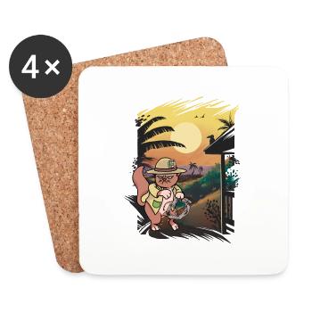 Cat Cats Wild West Ranger Ranch Farmer - Coasters (set of 4) - white - Front