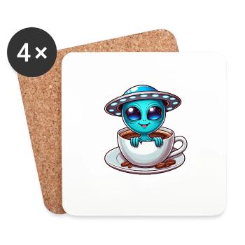 Alien mit Kaffee UFO Kaffeeliebhaber - Untersetzer (4er-Set) - Weiß - Vorne