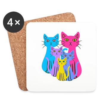 Chat Chats Chaton Famille Enfants Bébé Années 80 - Dessous de verre (lot de 4) - blanc - Devant