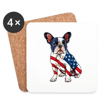 Boston Terrier Dog 4 juillet Drapeau américain Cadeaux - Dessous de verre (lot de 4) - blanc - Devant