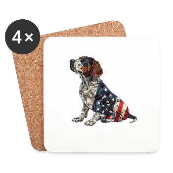 Bluetick Coonhound Dog 4 juillet Drapeau américain - Dessous de verre (lot de 4) - blanc - Devant