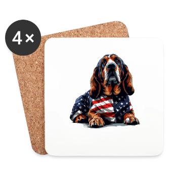 Bloodhound Dog 4 juillet Drapeau américain pour - Dessous de verre (lot de 4) - blanc - Devant