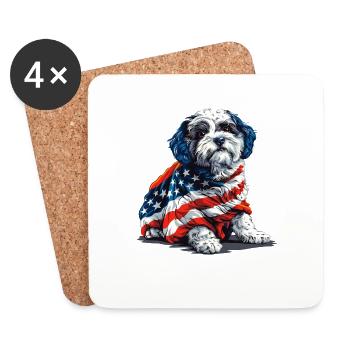 Bichon frisé chien 4 juillet Drapeau américain Cadeaux - Dessous de verre (lot de 4) - blanc - Devant