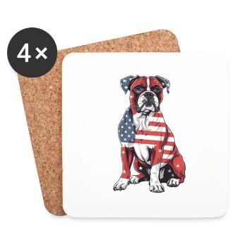 Boxer Dog 4 juillet Drapeau américain Cadeaux pour hommes - Dessous de verre (lot de 4) - blanc - Devant