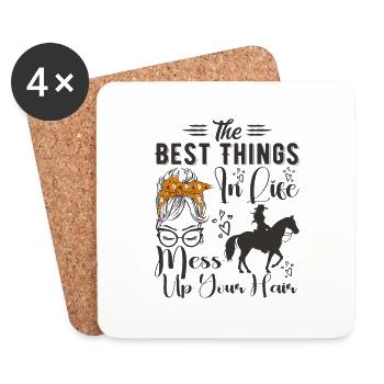 The Best Things In Life Mess Up Your Hair Horse - Dessous de verre (lot de 4) - blanc - Devant
