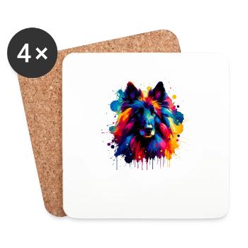 Bunte Splash Art Belgischer Schäferhund Groenendael - Untersetzer (4er-Set) - Weiß - Vorne