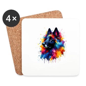 Bunte Splash Art Belgischer Schäferhund Groenendael - Untersetzer (4er-Set) - Weiß - Vorne
