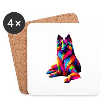 Bunte Splash Art Belgischer Schäferhund Groenendael - Untersetzer (4er-Set) - Weiß - Vorne