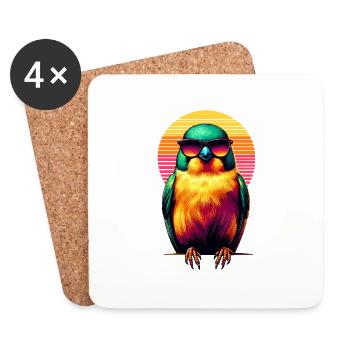 Retro Sunset Sunglasses Canary Birdwatching - Coasters (set of 4) - white - Front