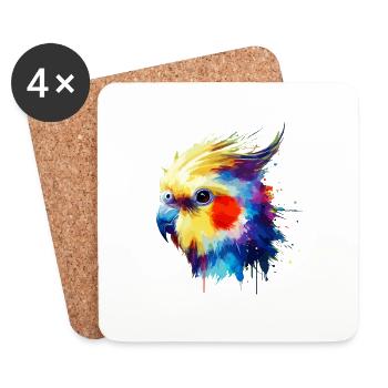 Colorful Splash Art Cockatiel Birdwatching - Coasters (set of 4) - white - Front