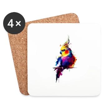 Colorful Splash Art Cockatiel Birdwatching - Coasters (set of 4) - white - Front
