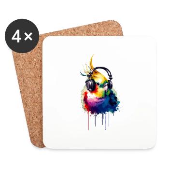Colorful Splash Art Cockatiel Birdwatching - Coasters (set of 4) - white - Front