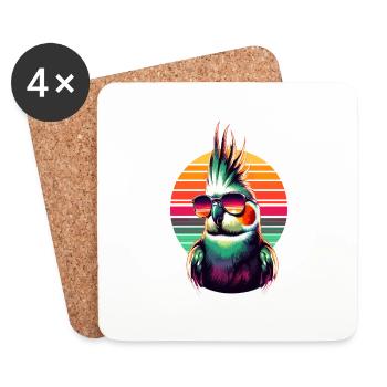Retro Sunglasses Cockatiel Birdwatching Cockatiels - Coasters (set of 4) - white - Front