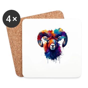 Bunte Splash Art Mufflons Wilde Schafe Mufflons - Untersetzer (4er-Set) - Weiß - Vorne